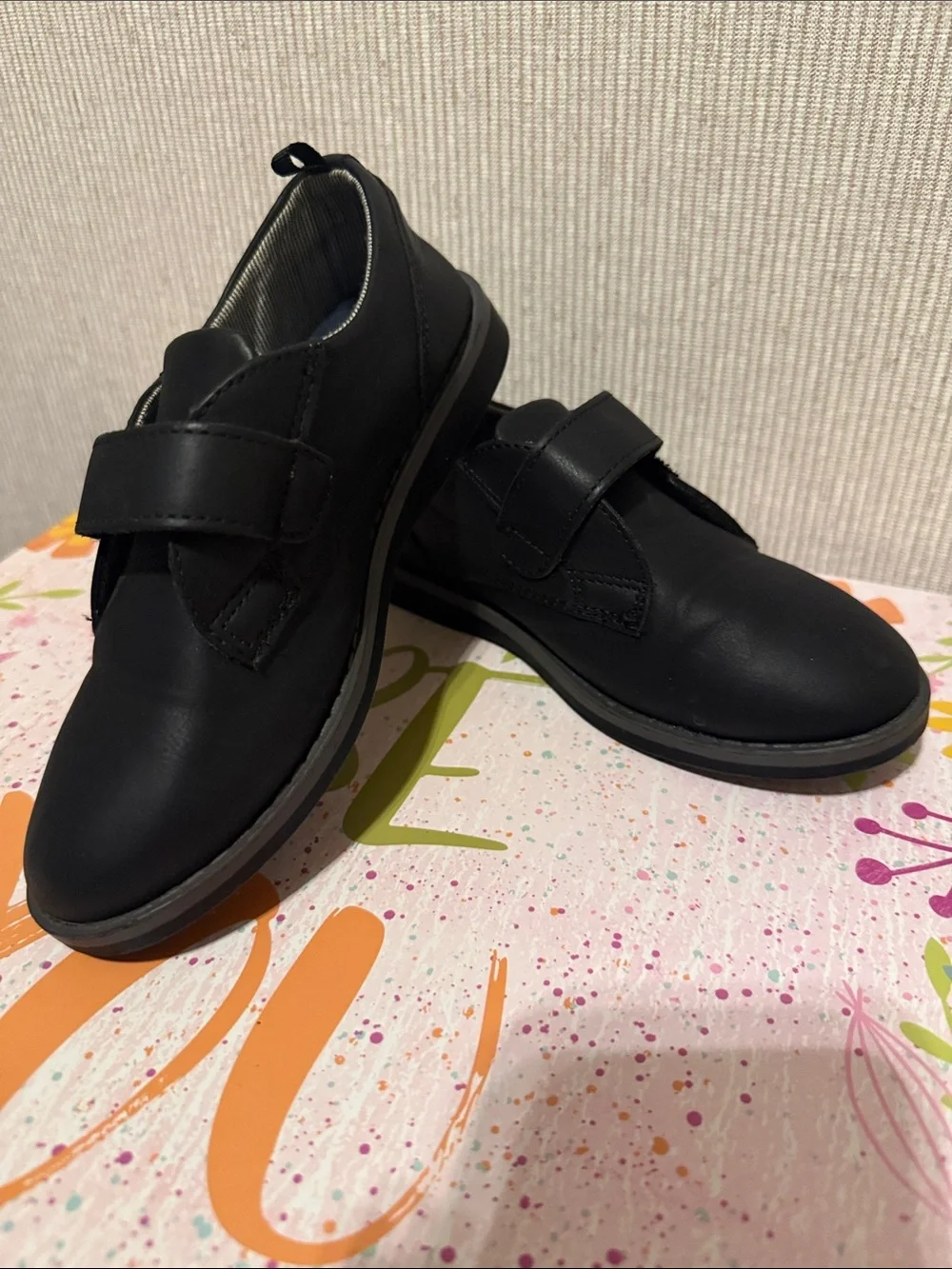 Kids Black Velcro Slip-On shoes